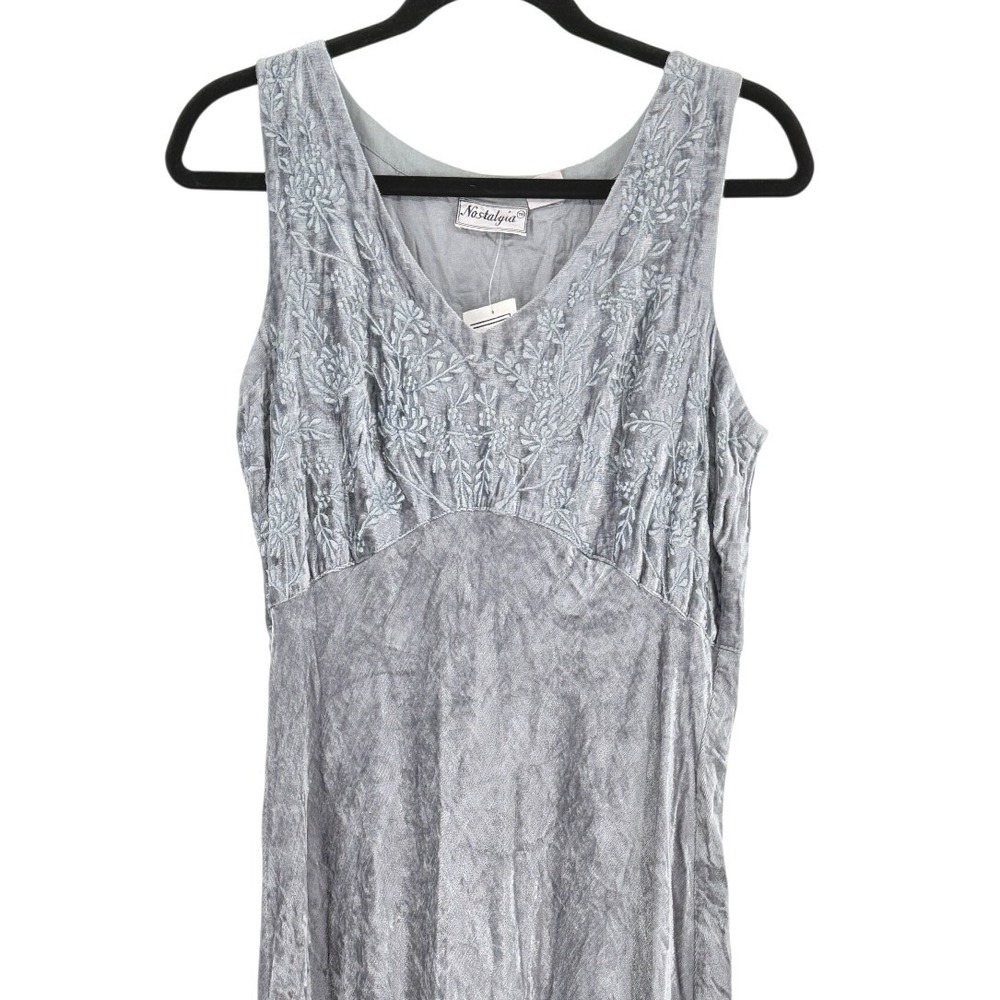 Fairy y2k Metallic Gray Velvet Embroidered Floral Maxi Dress Large Wedding Event